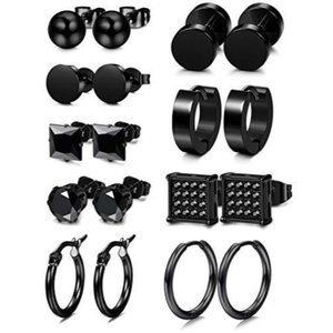 9 Pairs Stainless Steel CZ Stud Earrings for Women Mens